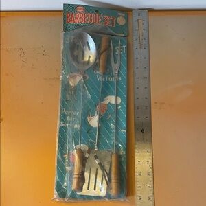 Vintage NEW in packaging Barbecue Set with Wooden Handles